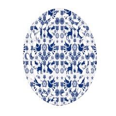 Rabbits Deer Birds Fish Flowers Floral Star Blue White Sexy Animals Oval Filigree Ornament (two Sides) by Mariart