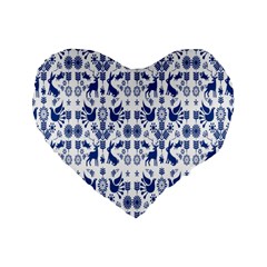 Rabbits Deer Birds Fish Flowers Floral Star Blue White Sexy Animals Standard 16  Premium Heart Shape Cushions by Mariart