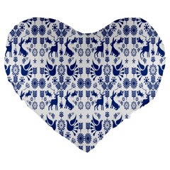 Rabbits Deer Birds Fish Flowers Floral Star Blue White Sexy Animals Large 19  Premium Heart Shape Cushions by Mariart