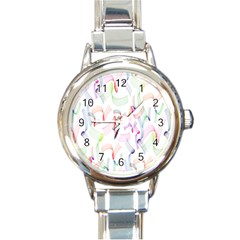 Rainbow Green Purple Pink Red Blue Pattern Zommed Round Italian Charm Watch