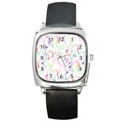 Rainbow Green Purple Pink Red Blue Pattern Zommed Square Metal Watch