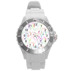 Rainbow Green Purple Pink Red Blue Pattern Zommed Round Plastic Sport Watch (l) by Mariart