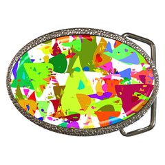 Colorful Shapes On A White Background                             Belt Buckle