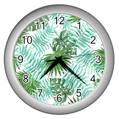 Tropical Pattern Wall Clocks (silver)  by ValentinaDesign