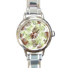 Tropical Pattern Round Italian Charm Watch by ValentinaDesign