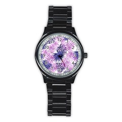 Tropical Pattern Stainless Steel Round Watch by ValentinaDesign