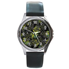 Tropical Pattern Round Metal Watch by ValentinaDesign