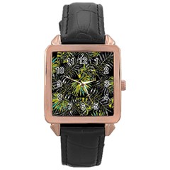 Tropical Pattern Rose Gold Leather Watch  by ValentinaDesign