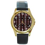 Folklore pattern Round Gold Metal Watch Front