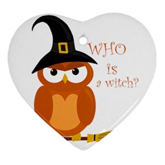 Halloween Orange Witch Owl Ornament (heart) by Valentinaart