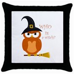 Halloween orange witch owl Throw Pillow Case (Black) Front