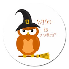 Halloween Orange Witch Owl Magnet 5  (round) by Valentinaart