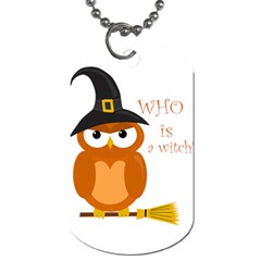 Halloween Orange Witch Owl Dog Tag (two Sides) by Valentinaart