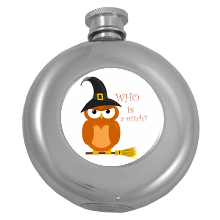 Halloween orange witch owl Round Hip Flask (5 oz)