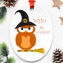 Halloween Orange Witch Owl Oval Ornament (two Sides) by Valentinaart