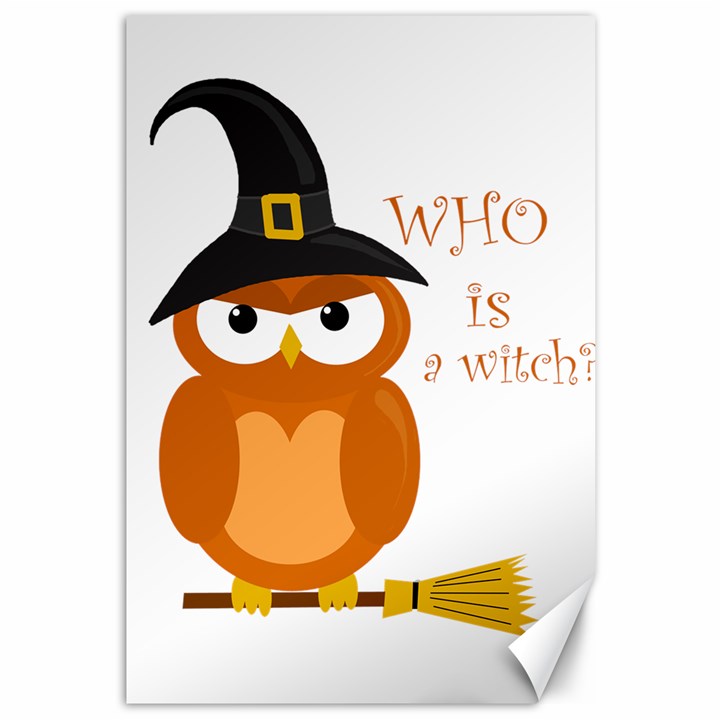 Halloween orange witch owl Canvas 12  x 18  