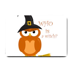 Halloween Orange Witch Owl Small Doormat  by Valentinaart