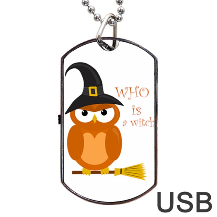 Halloween orange witch owl Dog Tag USB Flash (Two Sides)