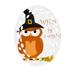 Halloween Orange Witch Owl Ornament (oval Filigree) by Valentinaart