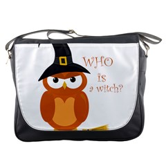 Halloween Orange Witch Owl Messenger Bags by Valentinaart