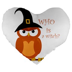 Halloween Orange Witch Owl Large 19  Premium Heart Shape Cushions by Valentinaart