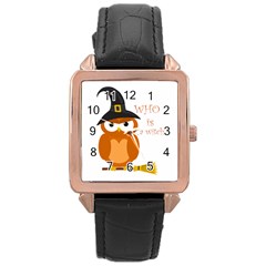 Halloween Orange Witch Owl Rose Gold Leather Watch  by Valentinaart