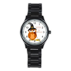 Halloween Orange Witch Owl Stainless Steel Round Watch by Valentinaart