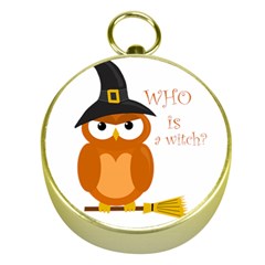 Halloween Orange Witch Owl Gold Compasses by Valentinaart