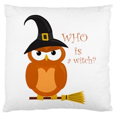 Halloween Orange Witch Owl Large Flano Cushion Case (one Side) by Valentinaart