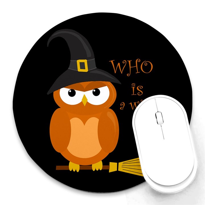 Halloween orange witch owl Round Mousepads