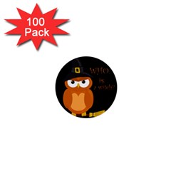 Halloween Orange Witch Owl 1  Mini Buttons (100 Pack)  by Valentinaart