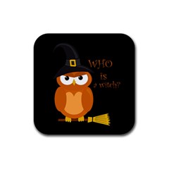 Halloween Orange Witch Owl Rubber Square Coaster (4 Pack)  by Valentinaart