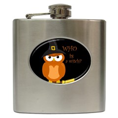 Halloween Orange Witch Owl Hip Flask (6 Oz) by Valentinaart