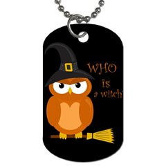 Halloween Orange Witch Owl Dog Tag (two Sides) by Valentinaart