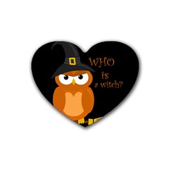 Halloween Orange Witch Owl Rubber Coaster (heart)  by Valentinaart