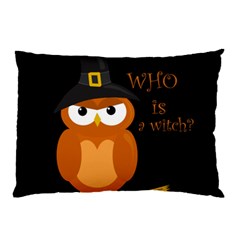 Halloween Orange Witch Owl Pillow Case by Valentinaart