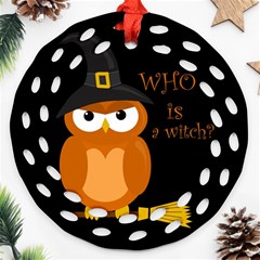 Halloween Orange Witch Owl Round Filigree Ornament (two Sides) by Valentinaart