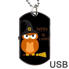 Halloween Orange Witch Owl Dog Tag Usb Flash (one Side) by Valentinaart