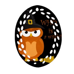 Halloween Orange Witch Owl Oval Filigree Ornament (two Sides)