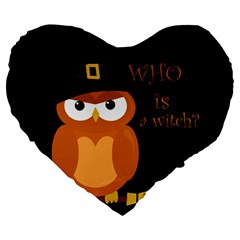 Halloween Orange Witch Owl Large 19  Premium Heart Shape Cushions by Valentinaart