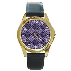 Oriental Pattern Round Gold Metal Watch