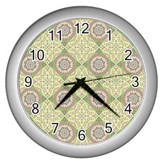 Oriental Pattern Wall Clocks (silver)  by ValentinaDesign