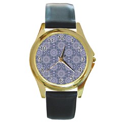 Oriental Pattern Round Gold Metal Watch by ValentinaDesign