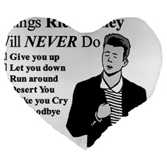 Rick Astley Large 19  Premium Heart Shape Cushions by Powwow