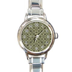 Stylized Modern Floral Design Round Italian Charm Watch by dflcprints