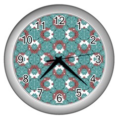 Colorful Geometric Graphic Floral Pattern Wall Clocks (silver)  by dflcprints