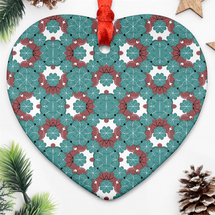 Colorful Geometric Graphic Floral Pattern Heart Ornament (Two Sides)