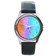 Aurora Rainbow Orange Pink Purple Blue Green Colorfull Round Metal Watch by Mariart