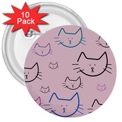 Cat Pattern Face Smile Cute Animals Beauty 3  Buttons (10 Pack)  by Mariart