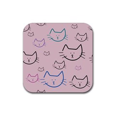 Cat Pattern Face Smile Cute Animals Beauty Rubber Coaster (square)  by Mariart